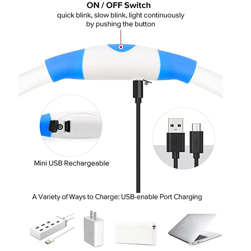 LED Glowing Pet Collar – USB Rechargeable Safety Light
